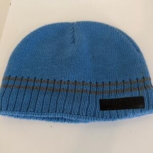 Skin Light Blue Knit Beanie with Gray Stripe